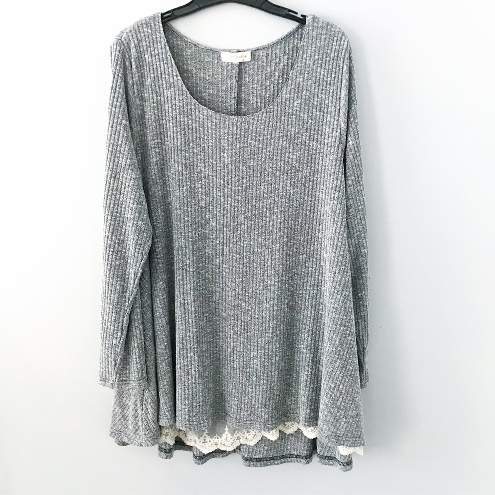 Umgee long sleeve lace lined grey sweater top